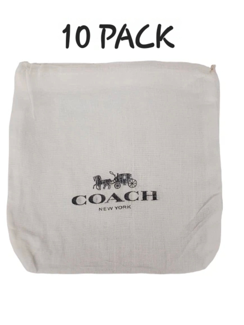 COACH NEW YORK 7.5"x7.5" (10 PACK)Drawstring Dustbag Bundle, White, NEW